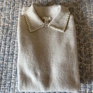 H&M Cream Sweater Dress with Pearl Detail